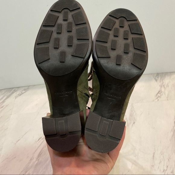 Aquatalia Ihana Water Resistant Lace Up Green Suede Heeled Boot 7M - Picture 12 of 13